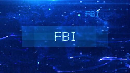 HD FBI Digital Text Animation over Futuristic World Map and HUD Effects