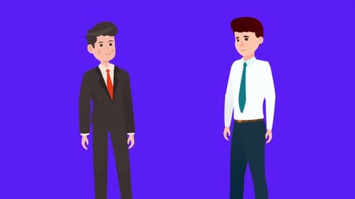 Animated Businessmen Shaking Hands in Flat Design Style