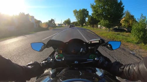 The Viewpoint of Motorcyclist Driving Motorbike at Busy Country Route Point of View of a Motorcycle