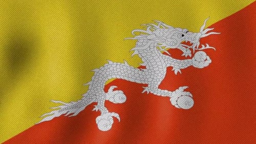 Waving Flag of Bhutan Loop Animation with Realistic Fabric Texture
