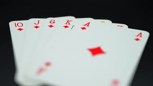 Royal Flush of Diamonds Playing Cards Close Up