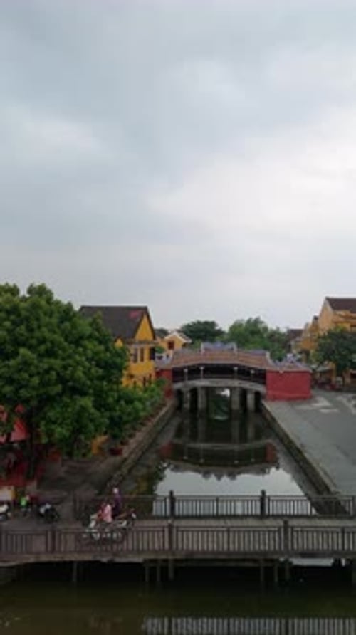 Aerial view of Chua Cau and River in Hoi An city