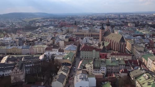 Aerial View of Historic City Buildings on Sunny Day