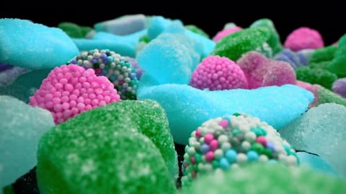 Vibrant Colors of Jelly Gummy CandiesSweet Bears With Sugary CoatingMacro View