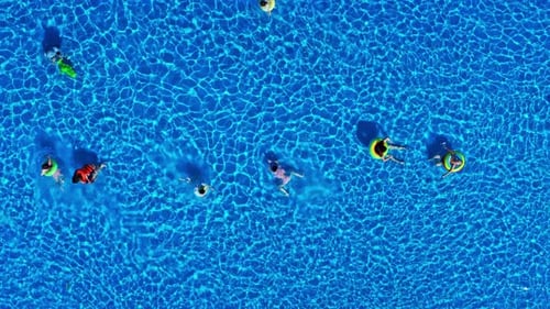 Aerial view of a water park, people having fun in a water park