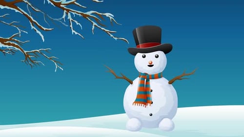 Winter Night Forest With Greeting Snowman H264