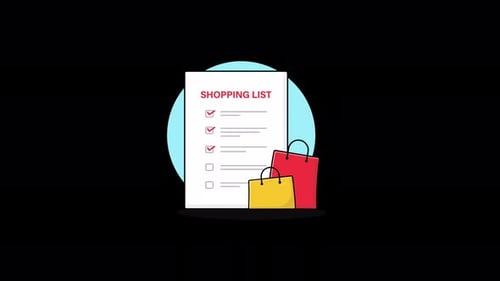 Shopping List with Shopping Bag. Checklist Concept Animation Video - Transparent