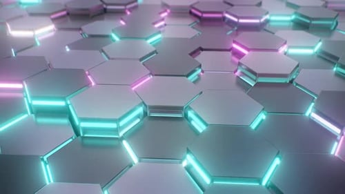 Abstract Sci-Fi Neon Glow Hexagon Cell Matrix Moves and Lights Flash