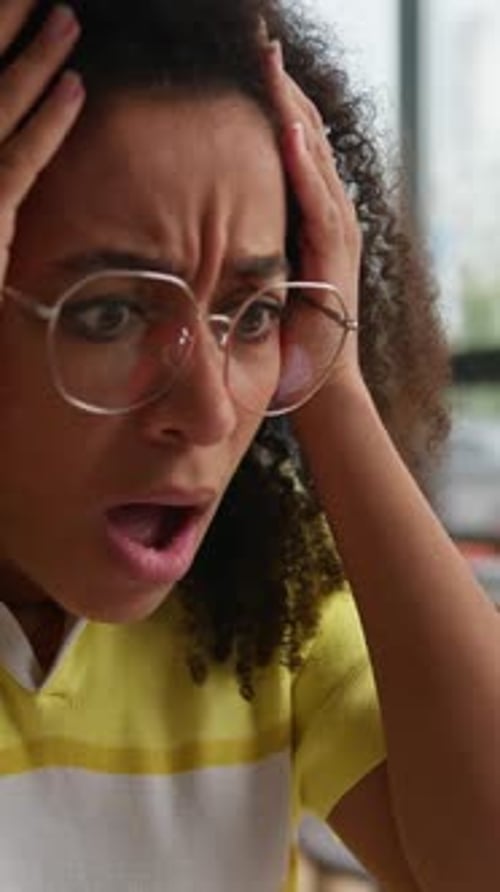 Stressed African American Student Girl with Laptop Holding Head Suffer with Study Problem Troubled