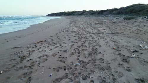 Trashcontaminated Beach Environmental Disturbance Lowaltitude Quadcopter Footage