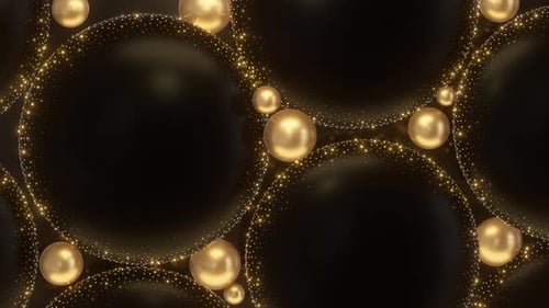 Elegant Golden Spheres Moving in Glowing Abstract Circles