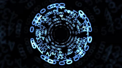 Tunnel Of Numbers - Rotating Numbers On Black Background