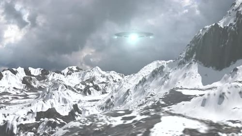 Alien spaceship ufo snowy mountains