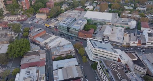 Aerial view of bustling business district, Australia.