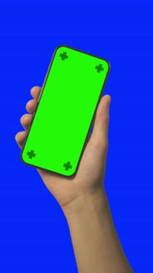 Hand Holding Phone with Green Screen