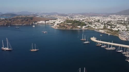 Awesome aerial view of Bodrum Harbor and Bodrum Marina, Turkey