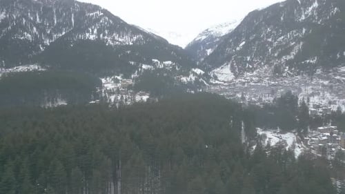 Aerial View of Manali City After Snowfall