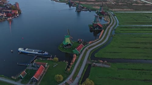 Traditional dutch windmills at zaanse schans in the netherlands