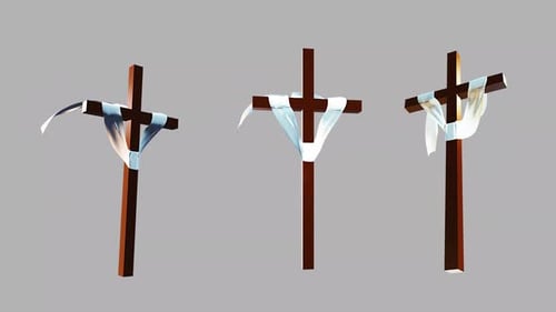 Holy Cross with white cloth flying in three view Transparent Overlay