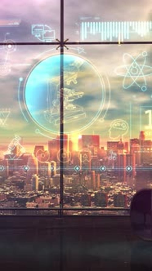 Futuristic Holographic Interface with Science and Technology Icons