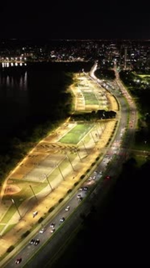 Guaiba Edge At Porto Alegre In Rio Grande Do Sul Brazil. City At Night.