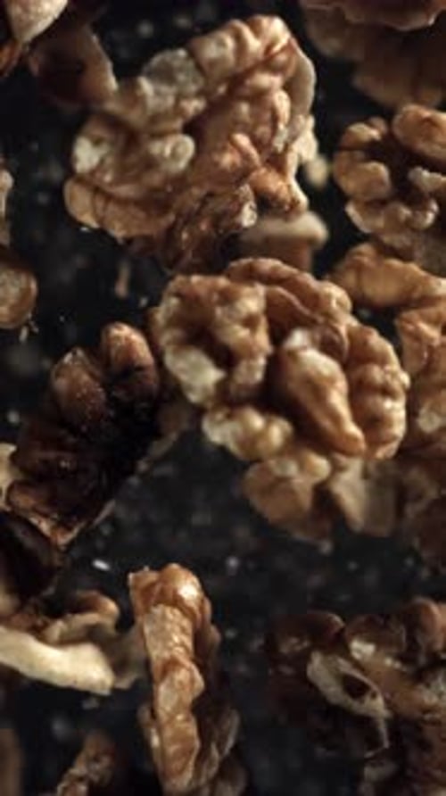 Walnuts Fly Up and Fall Down Filmed on a Highspeed Camera at 1000 Fps