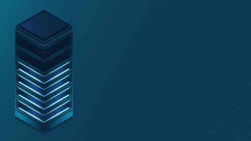 Isometric futuristic server animation. Isometric database or data center. Abstract blockchain