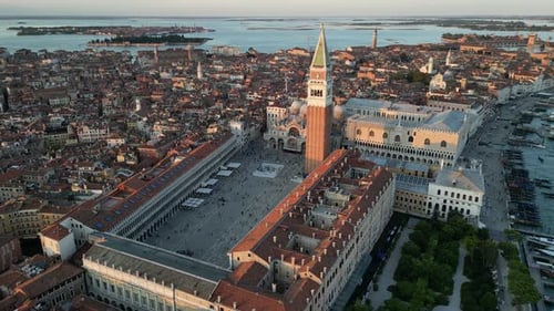 Venice Aerial City Skyline St Mark's Square Basilica and Doge's Palace Italy