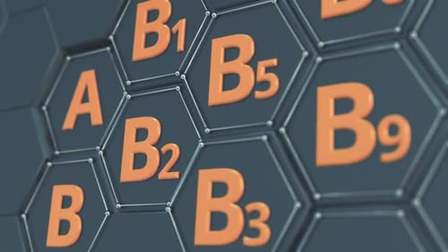 Animated 3D Hexagonal Grid of Vitamins A, B, D, E, K