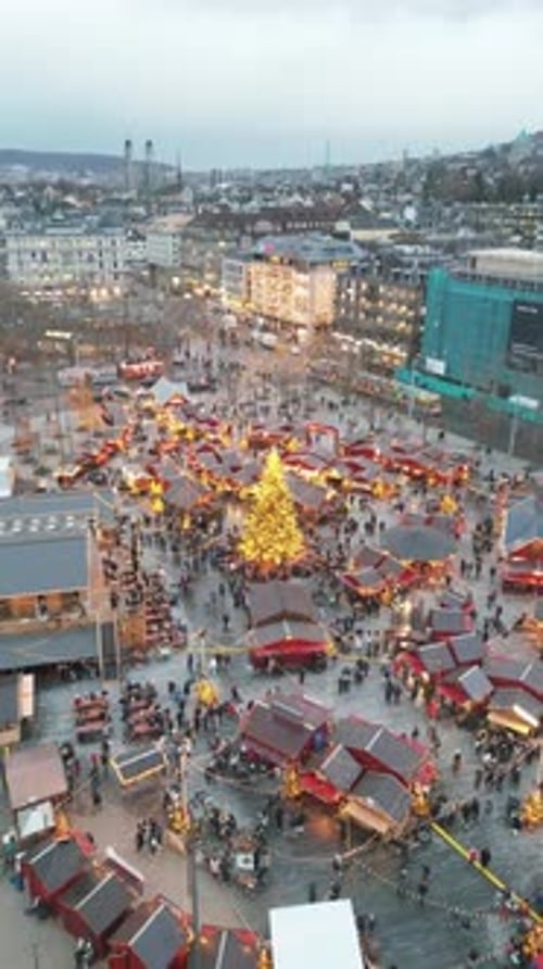 Zurich, Switzerland Aerial view of the Zurich Christmas Market, the Weinachsdorf