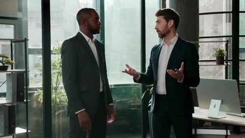 Diverse Ethnic Business Men Team Businessmen Talking Formal Communication in Office Male Employers