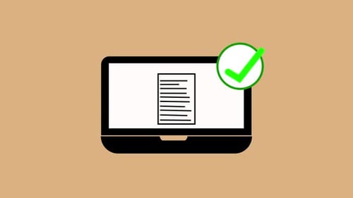 Flat Design Laptop Document With Green Checkmark Approval