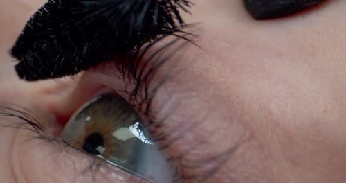 Mascara Application in Extreme Close-Up Shot