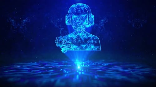 Futuristic Customer Support Agent Hologram with Digital Network Background