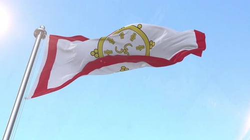 Religious Flag with White and Red Design Waving