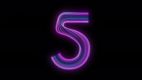Animated Neon Glowing Lines Number Five Countdown
