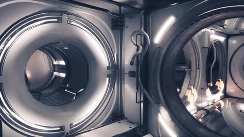 Interior of a Modern Space Station Module with Advanced Tech