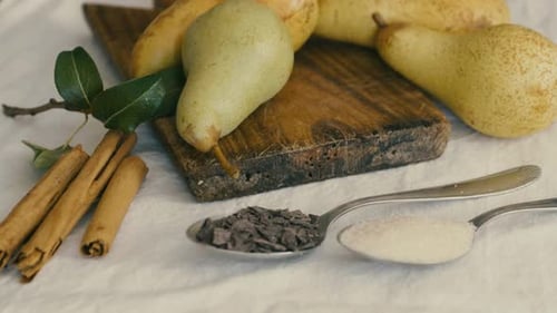 Pears With Cinnamon and Chocolate Chips Still Life