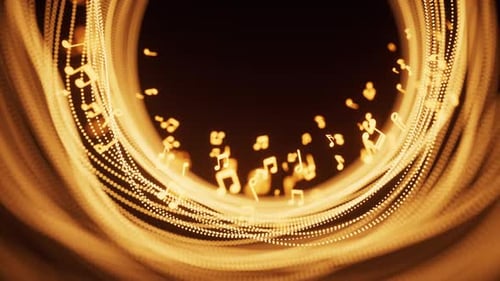 Music notes and glowing neon lines