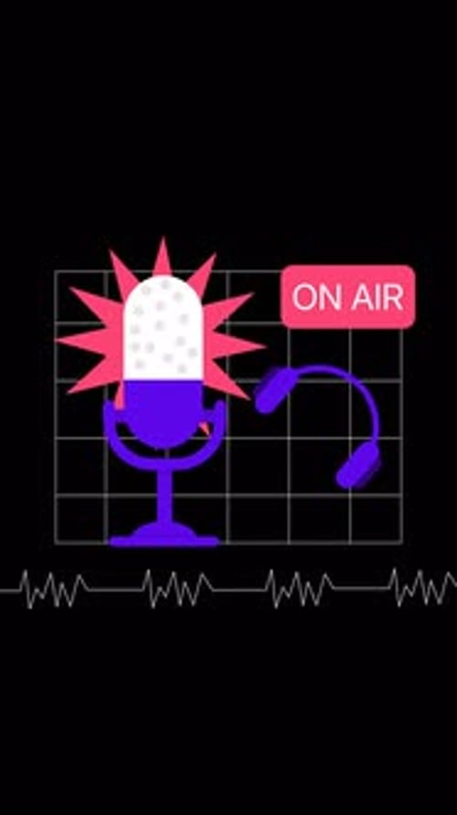 Animated Microphone On Air with Pulsing Sound Waves