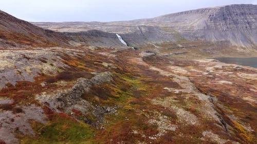 Aerial Flight Over Dynjandi Waterfall Iceland Nature