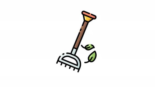 Rake and two leaves blowing in the wind icon animation design