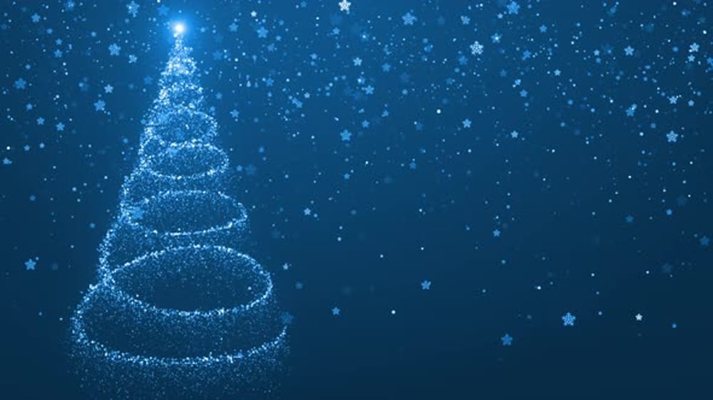 Sparkling Blue Christmas Tree Light Display With Starry Snowfall For ...