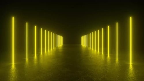 Tunnel of Yellow Lights in Dark Room