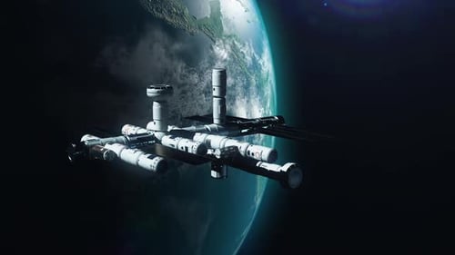 A new space station in space orbiting the Earth. a concept on the theme of space