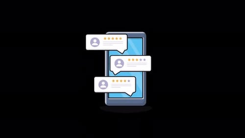 Animiertes Telefon mit Kundenbewertung. Konzeptvideo zur Kundenbewertung — Transparent
