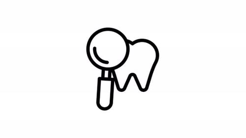 Animated Line Art Icon of Magnifying Glass Checking Tooth
