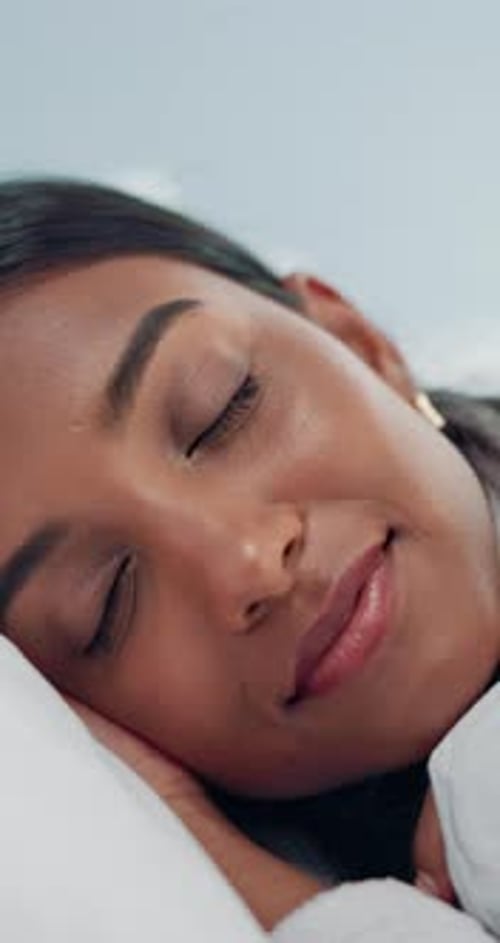 Woman Sleeping Peacefully in Bed, Close Up Portrait