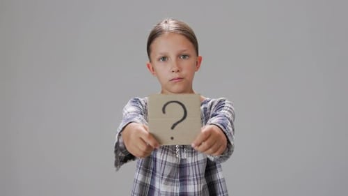 Question Mark Girl Child Holding a Cardboard Box