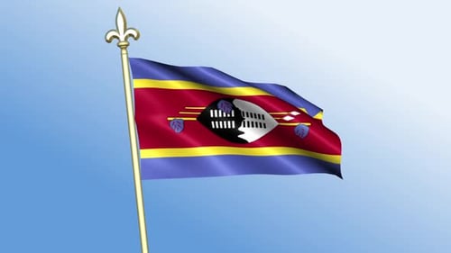 Waving Flag of Eswatini with Blue Sky Background